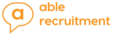 Able Recruitment logo depicting the letter a within a speech bubble with company name alongside the logo.